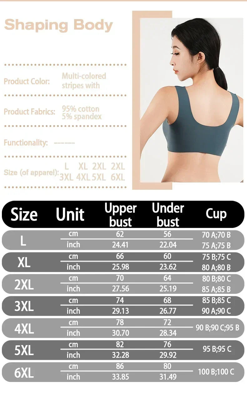Women's Strappy Push Up Bra Seamless Padded Tops Casual Plus Size Soft Wireless Woman Bras XL-6XL Ice Silk Underwear
