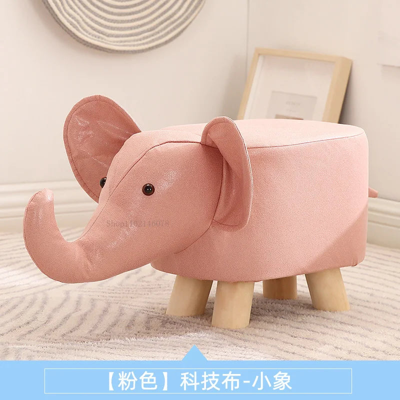 Real Wood Low Stools Creative Animal Elephant Cartoon Family Change Shoe taburete Small Stool ottomans Lovely pouf