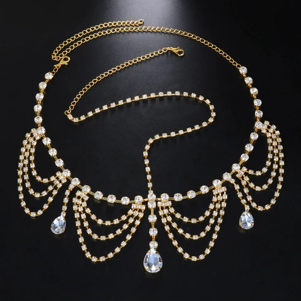 Vintage Rhinestone Head Chain Forehead Headband Indian African Bohemian Hair Accessories Crystal Fringe Tiara Headdress