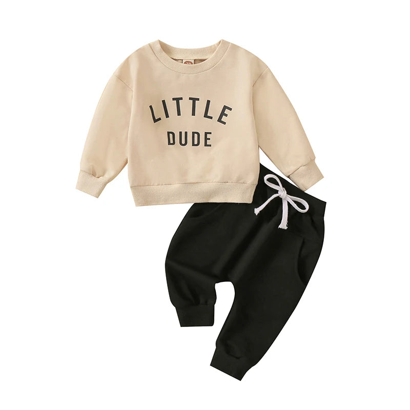 Boys Print Sweatshirts & Elastic Drawstring Pants 2pcs Set