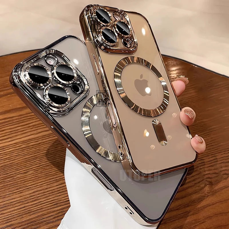 Desert Gold Case for iPhone 17 Air 16 15 14 13 12 11 Pro Max Plus, Clear Magnetic Lens Protection Soft Case