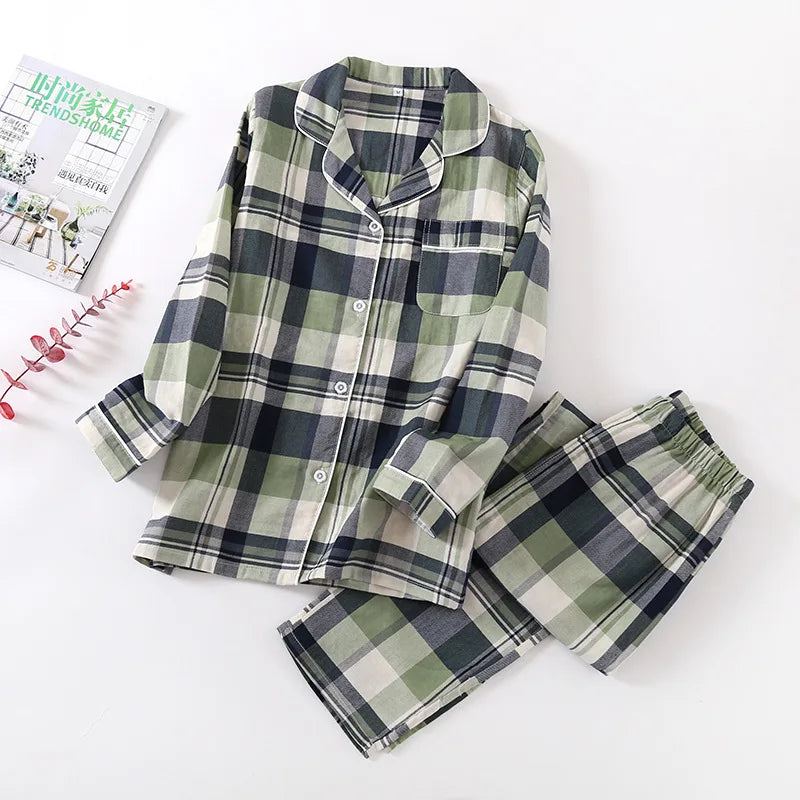 Spring autumn unisex cotton double gauze long sleeve trousers summer thin pajamas  plus size