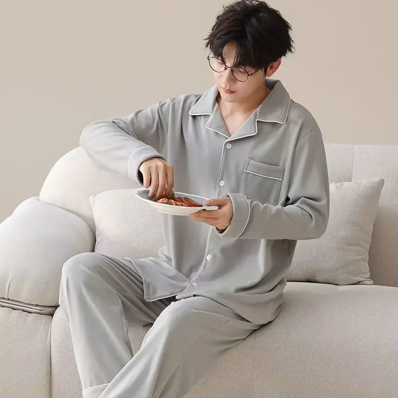 Casual Pajamas for Men, Autumn and Winter Long-Sleeved Set Loungewear
