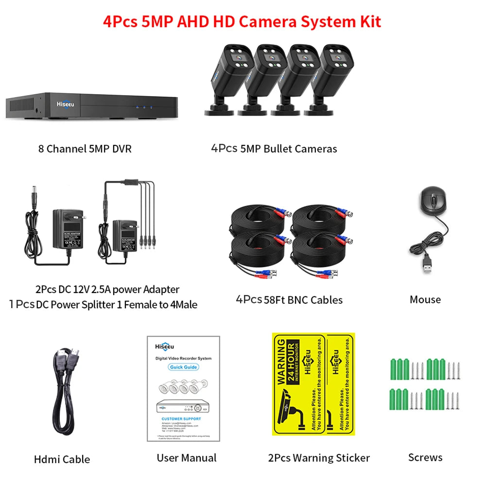 Hiseeu 4CH 8CH 5MP AHD CCTV Camera System Kit Home Waterproof Surveillance Bullet Analog Cameras for DVR Guard Live