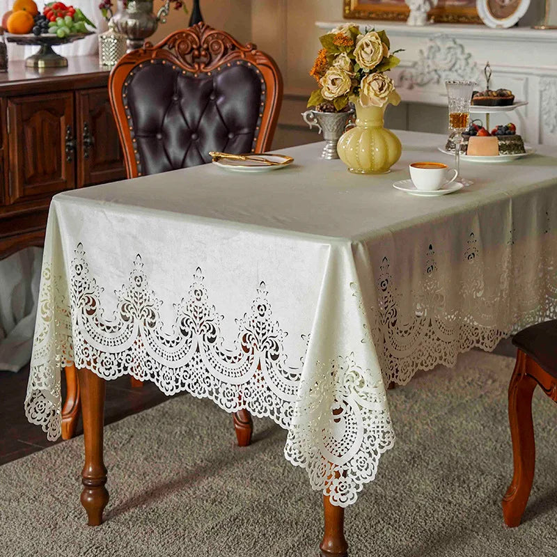 EIFLOY-Italian Velvet Tablecloth Rectangle, Luxury Lace Table Cover, Soft Dining Table Cloth, European, Party Table Decoration
