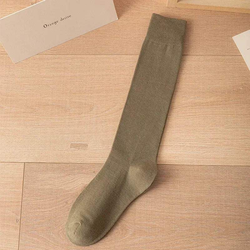 Women's Soft Cotton Knee High Long Socks Black White Solid Calf