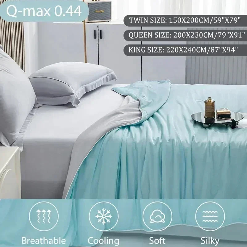 Bed Silky Air Condition Comforter Lightweight Cooled Summer Quilt with Double Side Cold & Cooling Fabric