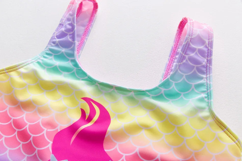 Girl Swimsuit One-Piece Mermaid Fish Scale Unicorn Children's Swimwear 2 - 8 Years