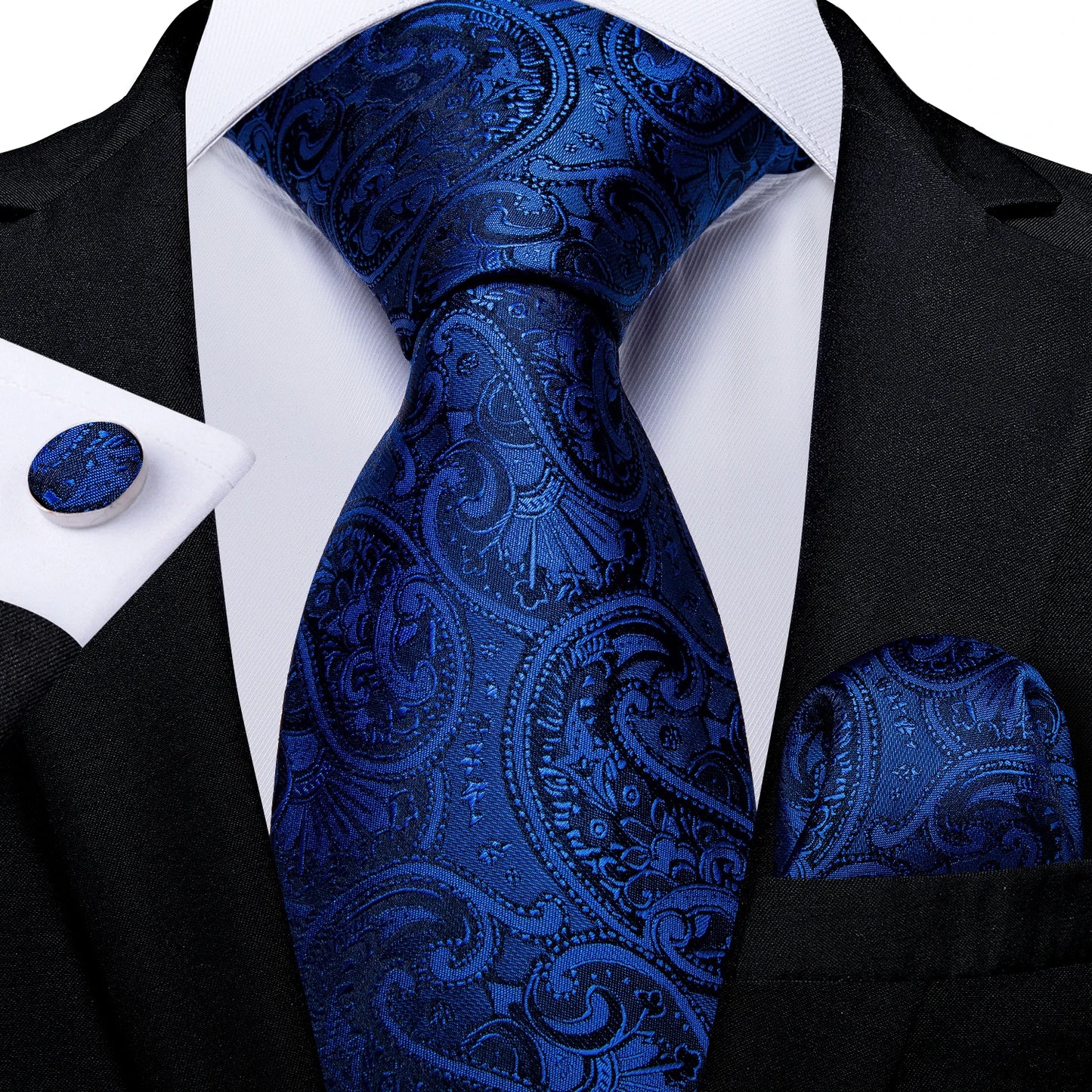 New Classic 100% Silk Men's Ties 8cm Blue Plaid Dot Striped Business Necktie Handkerchief Wedding Party Tie Set