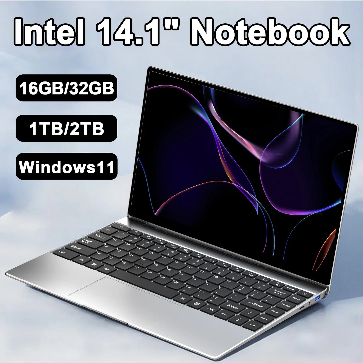 14.1 Inch FHD Ultra Thin Laptop Intel N3700/4405U Win11 DDR4 16GB/32GB RAM 2TB SSD Portable Business Office Notebook PC