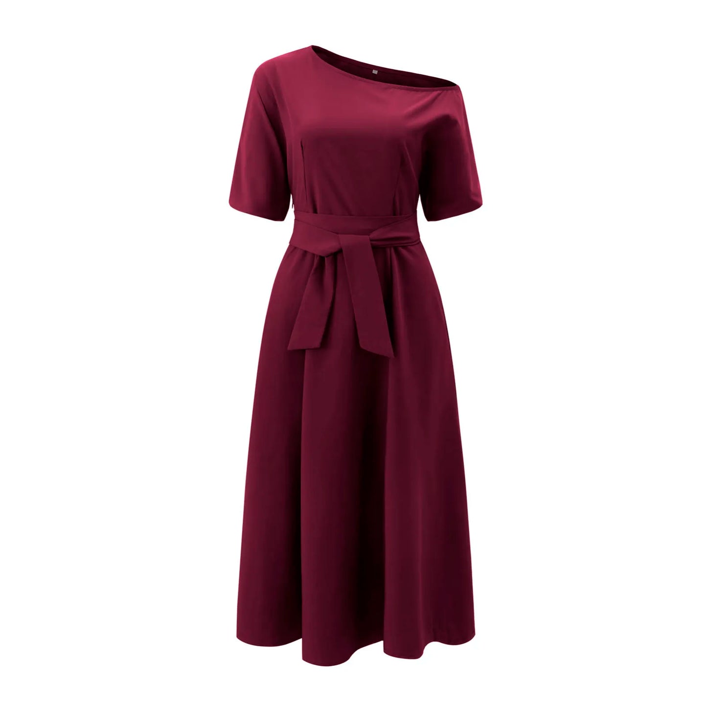 A-Line One Shoulder Women's Formal Dress With Belt Elegant Slim Solid