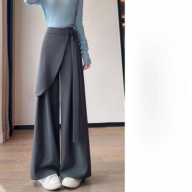 High Waist Autumn Elegant Irregular Wide Leg Pants for Women