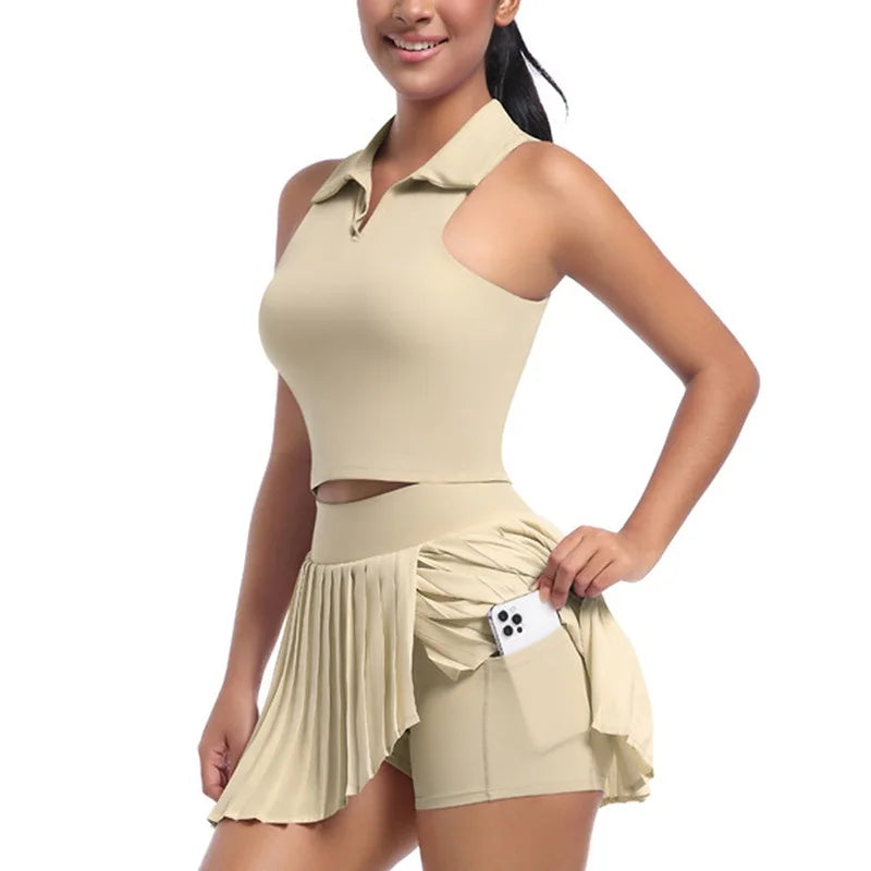 Women Gym Yoga Set Workout Sportswear Fitness Shirts Tracksuit High Waist Skirts Top Suit