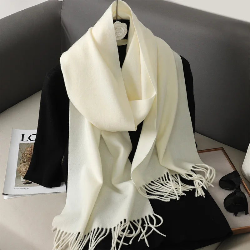 Color Solid Women Winter Scarf Warm Thicken Cashmere Shawl