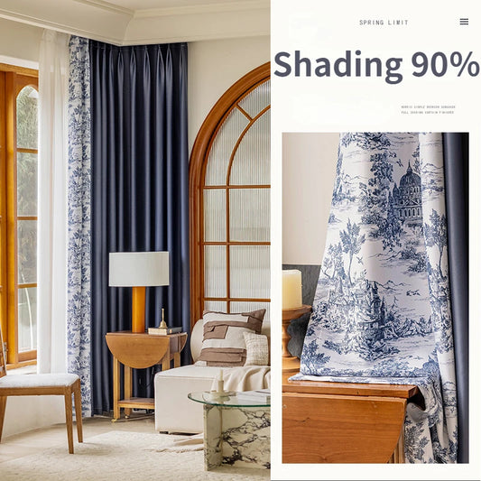 French Pastoral Style Blackout Curtains Light Luxury Bedroom Minimalist Living Room Bay Window Drapes 100% Polyester Home Balcony