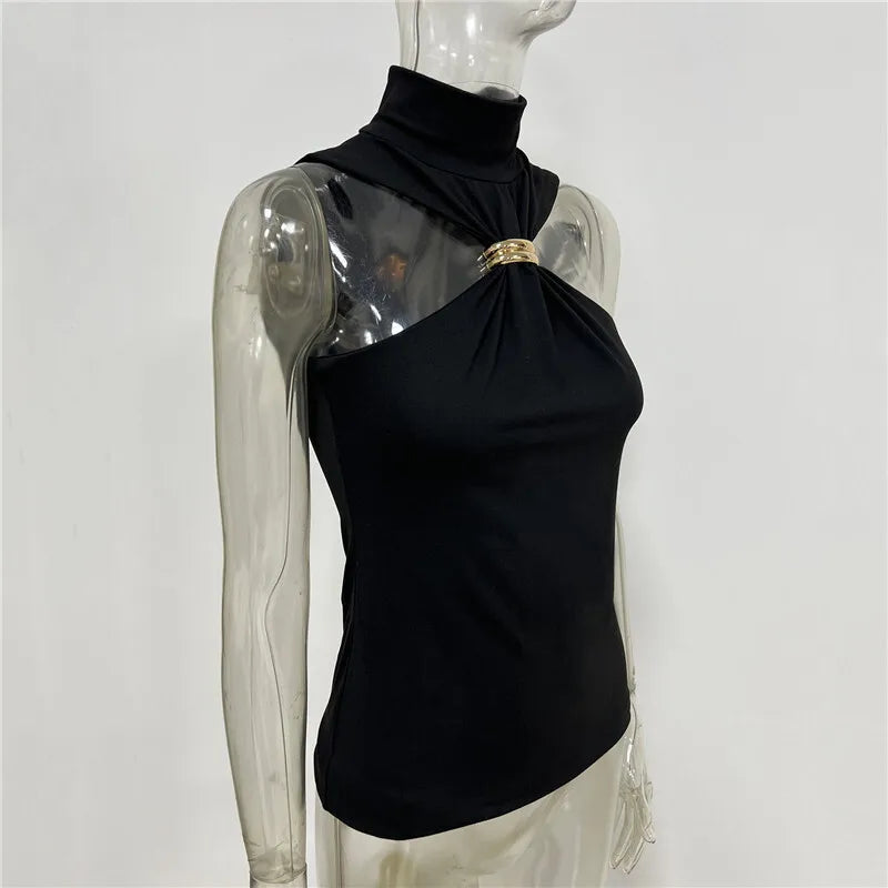 Turtleneck Basic Knit Women Tank Tops