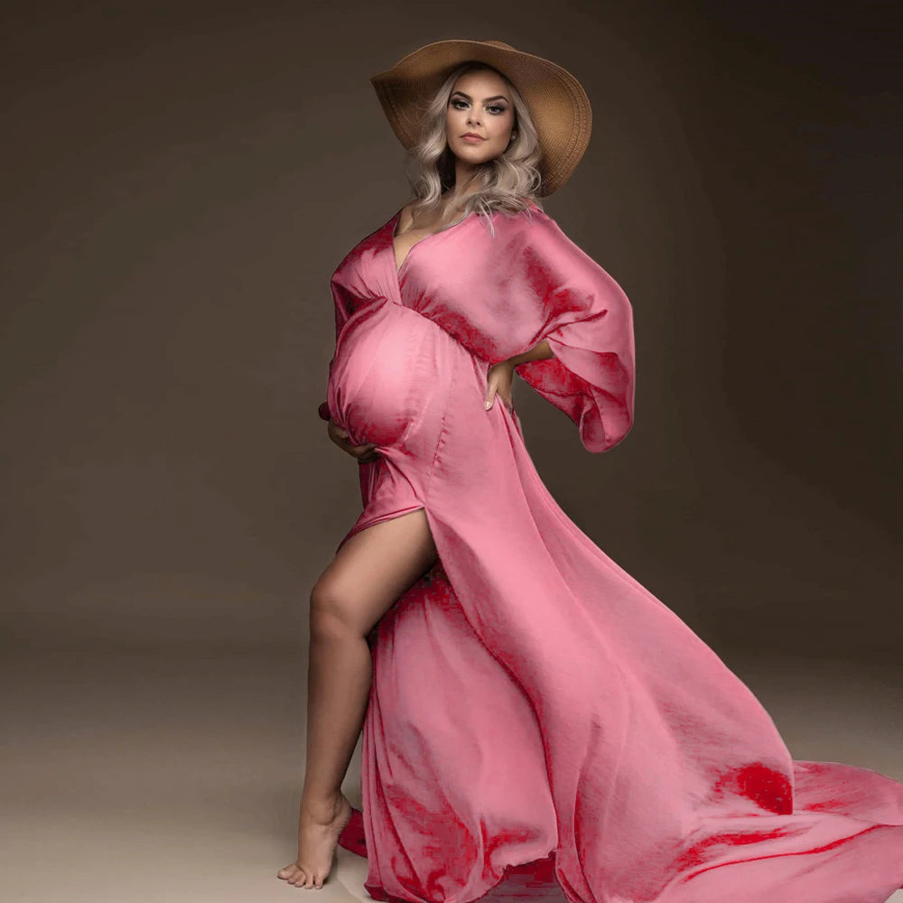 Elegant Soft Satin Maternity Photography Gown