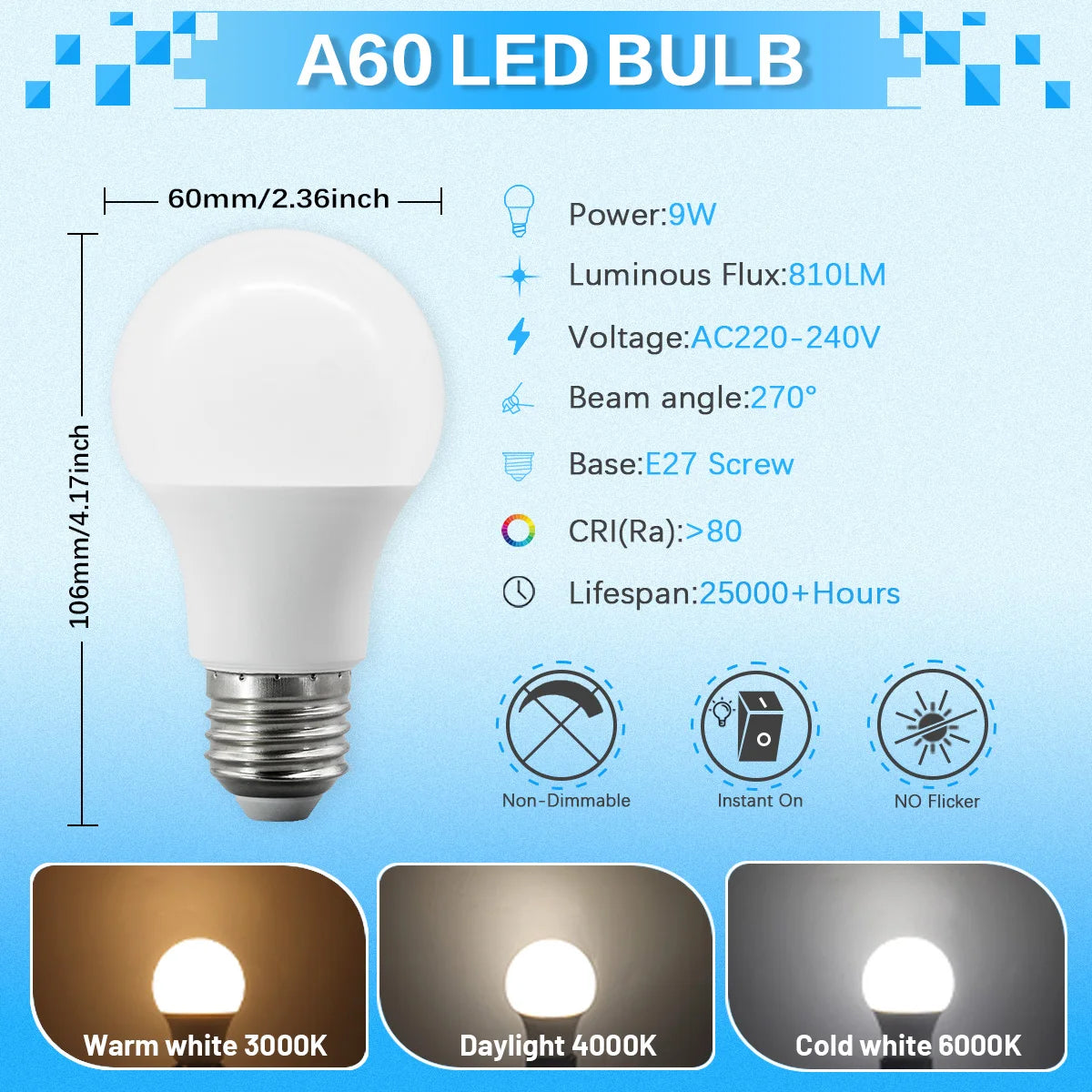 50PCS E27 LED Bulb Lamps 3W 8W 9W 12W 15W 18W 24W AC 220V 240V Cool Lighting Lampada Light Bulbs Foyer Home Indoor LED Bombilla