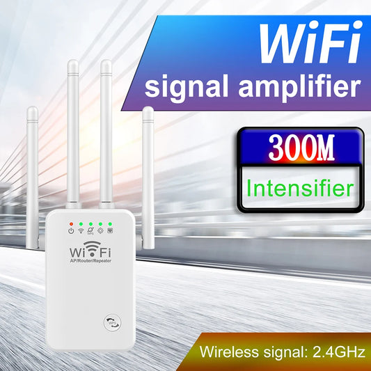 WiFi Extenders Signal Booster 2.4 GHz Wireless Internet Repeater 300Mbps 4 Antenna Long Range for Home with Ethernet Port