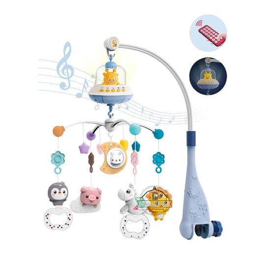 Newborn Baby Crib Musical Mobile with Lights Music Projection for Infants Remote Control Crib Toy
