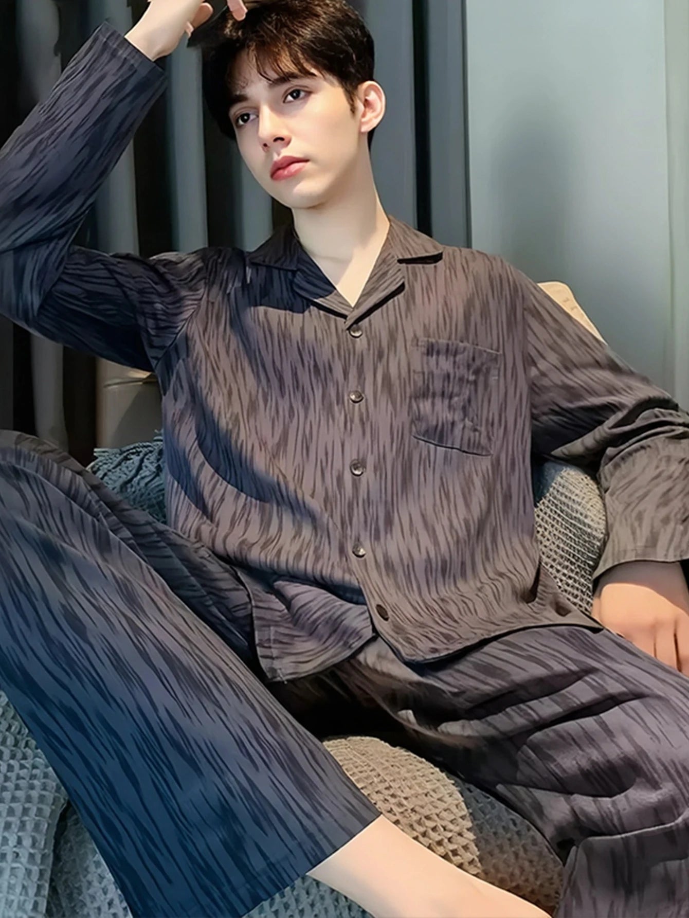 Casual Pajamas for Men, Autumn and Winter Long-Sleeved Set Loungewear