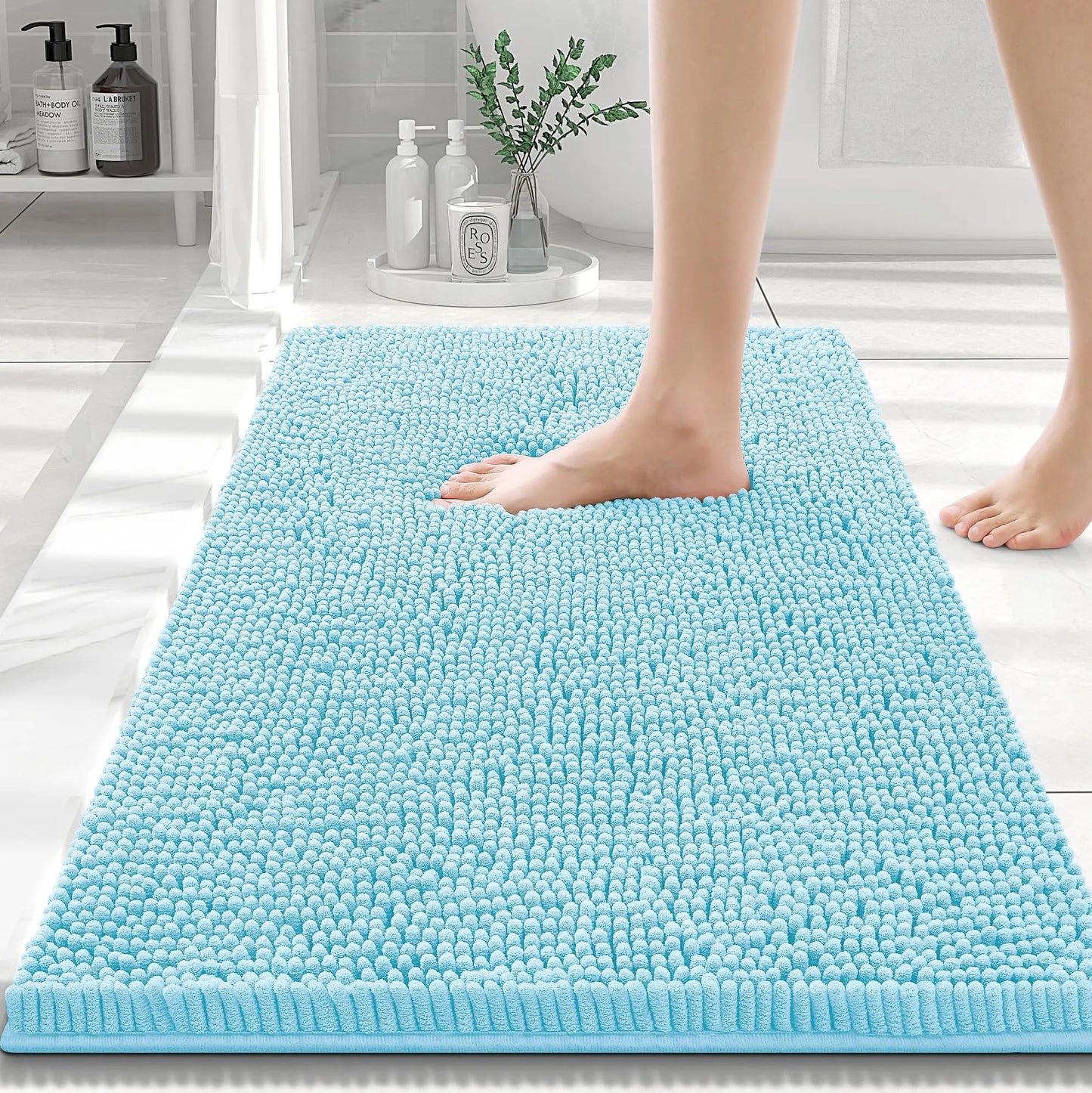Chenille Bath Kitchen Living Room Shower Mats Resist Dirt & Absorbent Machine Wash