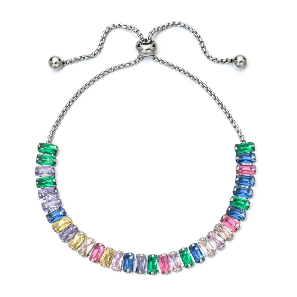 Women's Adjustable CZ Bracelet - Sparkling Zirconia Chain, Shines on Hypoallergenic Stainless Steel, Dazzling Everyday Jewelry
