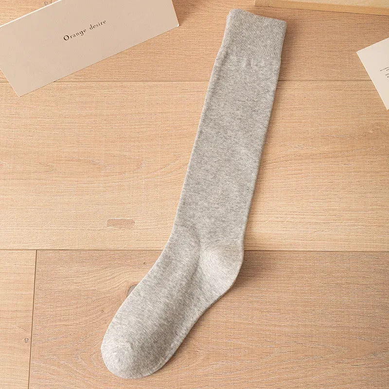 Women's Soft Cotton Knee High Long Socks Black White Solid Calf