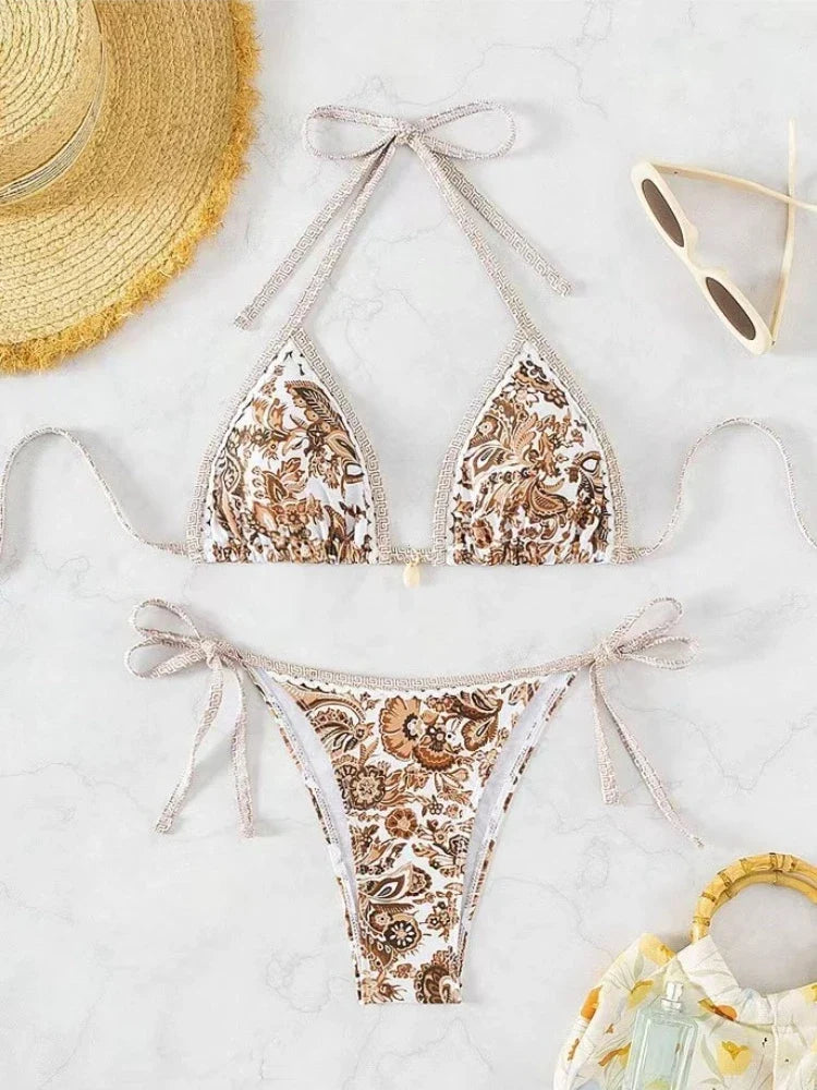 2025 Halter String Triangle Two Piece Bikini Women Swimwear Female Swimsuit Bathers Bathing Swimming Suit Beachwear Summer