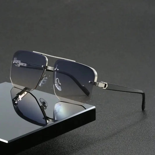 Trendy Aviator Sunglasses for Mens Womens Retro Double Bridge Metal Driving UV400 Outdoor Eyewear Semi-Rimless Lentes De Sol