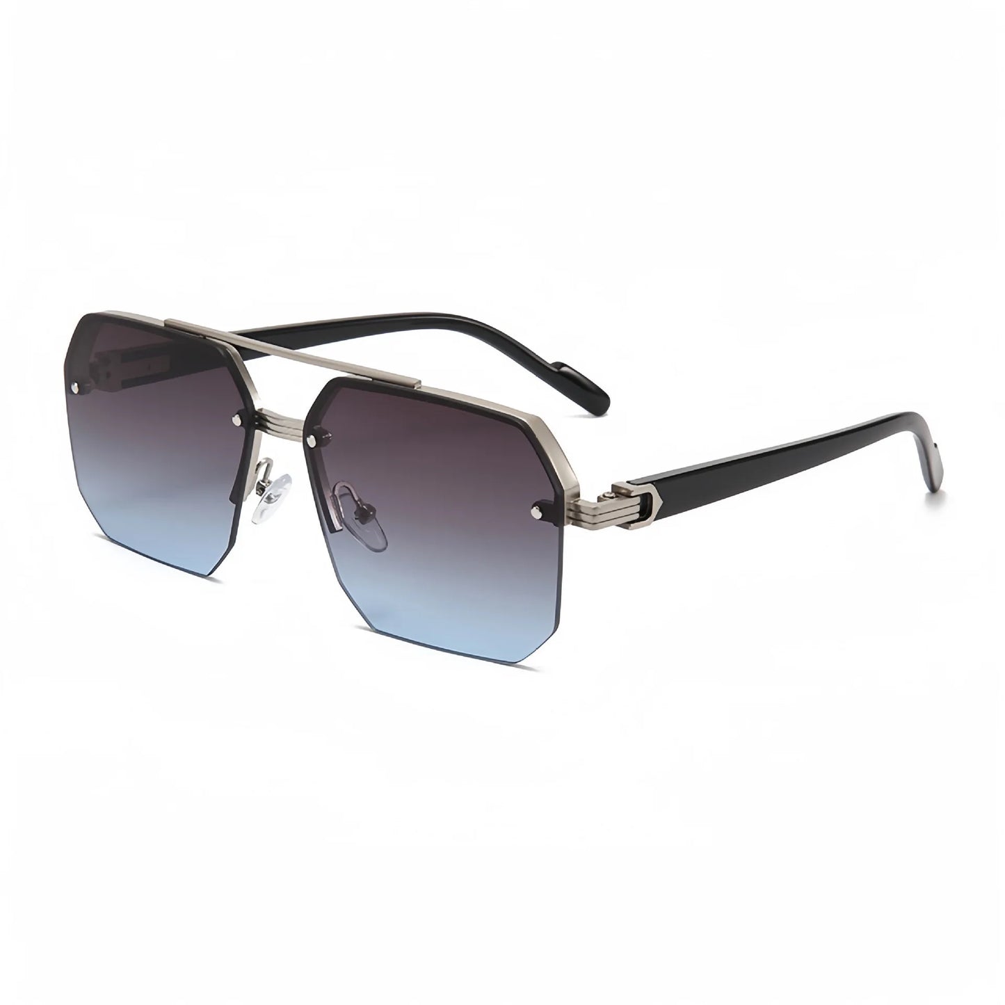 Trendy Aviator Sunglasses for Mens Womens Retro Double Bridge Metal Driving UV400 Outdoor Eyewear Semi-Rimless Lentes De Sol
