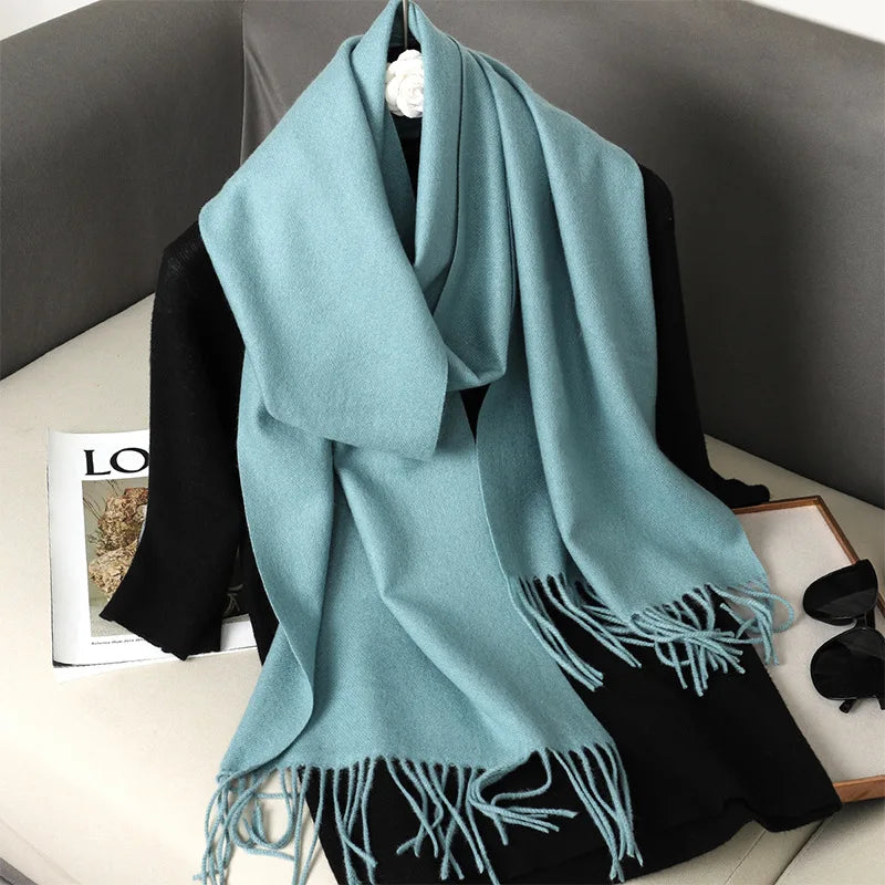 Color Solid Women Winter Scarf Warm Thicken Cashmere Shawl