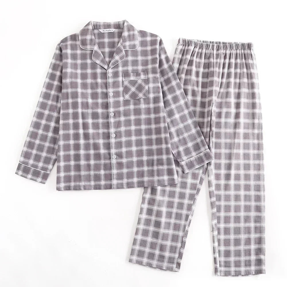 Plaid Design Multi Colors Warm Cotton Flannel Long-sleeved Trousers Pajamas Set for Men
