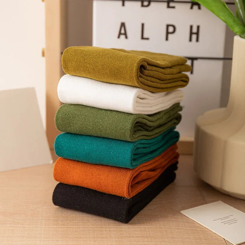 Women's Soft Cotton Knee High Long Socks Black White Solid Calf