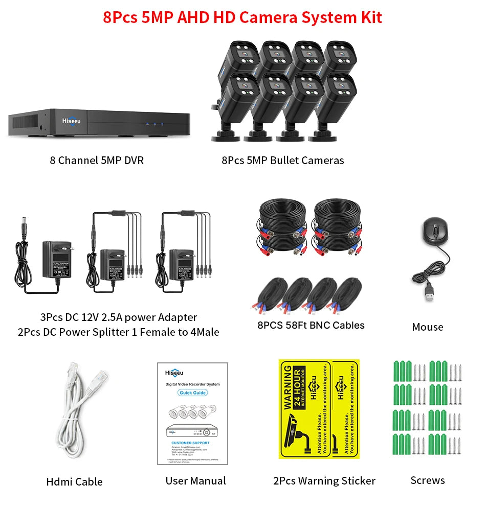 Hiseeu 4CH 8CH 5MP AHD CCTV Camera System Kit Home Waterproof Surveillance Bullet Analog Cameras for DVR Guard Live