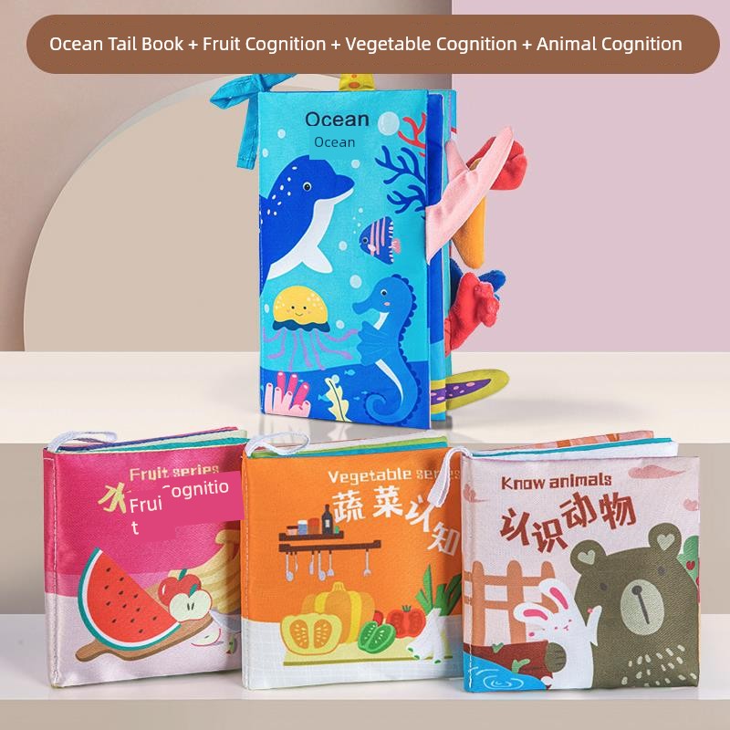 Baby Cloth Book Early Education Baby Tear-Proof Biteable Three-Dimensional Shredded Book 6 Months Cognitive Puzzle Sound Toy