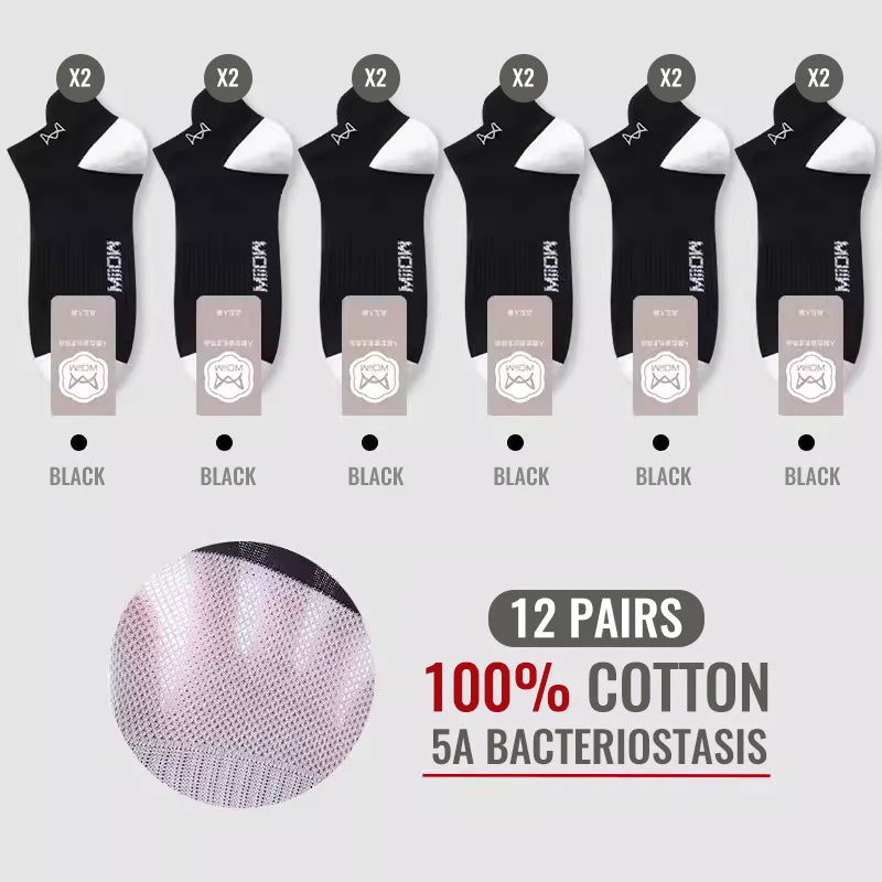 100% Pure Cotton Men Short Socks Set Lycra Band Ear-lifting Heel Protection Deodorant Antibacterial Sports Ankle Sock