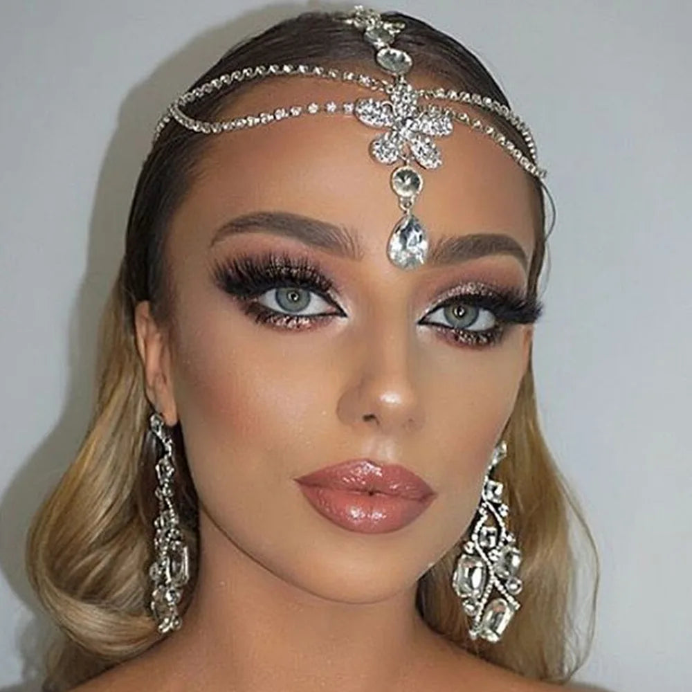 Vintage Rhinestone Head Chain Forehead Headband Indian African Bohemian Hair Accessories Crystal Fringe Tiara Headdress