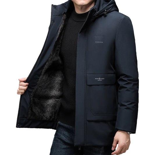 Men's Winter Warm Parkas Jacket Coat w/ Hat Waterproof Thick Fleece