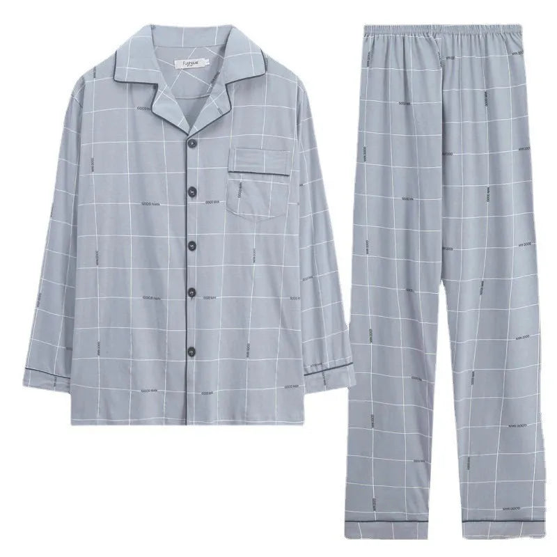 Antibacterial Pure Cotton Long Sleeve Men's Sleepwear Spring Autumn Lightweight