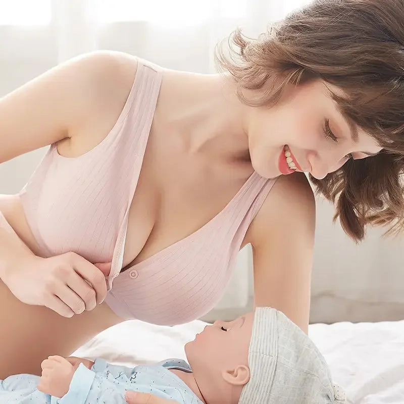 Pregnant  Nursing Bra Cotton Wirefree Breastfeeding Bra Women Seamless Maternity Plus Size Underwear Front Buckle  Open Cup Bras