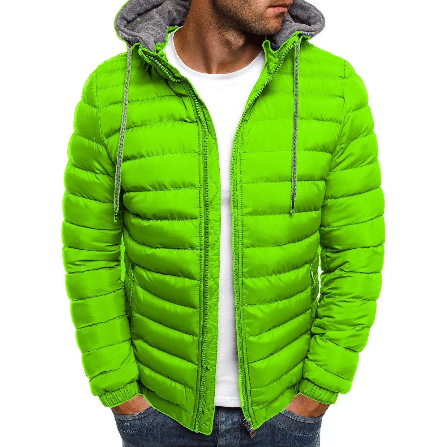 Men's Parkas Solid Hooded Cotton Coat Jacket Warm Autumn Winter