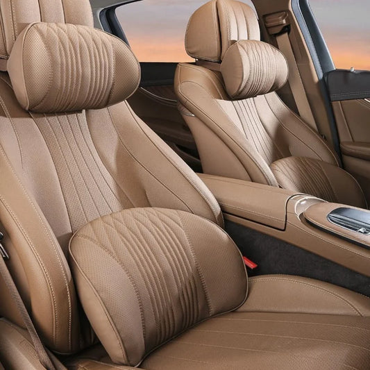 Memory Foam Car Lumbar Support Cushion Breathable Leather Seat Protection Neck Pillow Universal Car Seat Rest Pillow Accessories