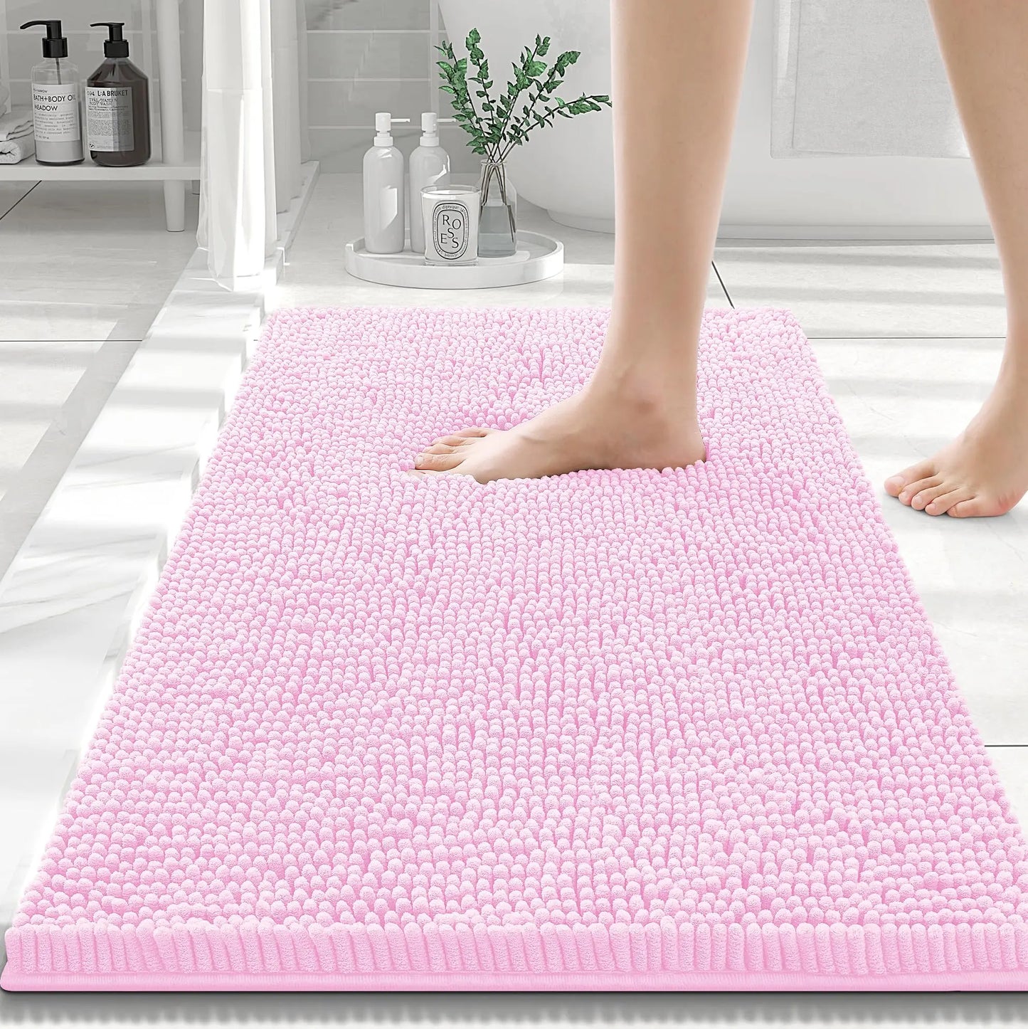 Chenille Bath Kitchen Living Room Shower Mats Resist Dirt & Absorbent Machine Wash