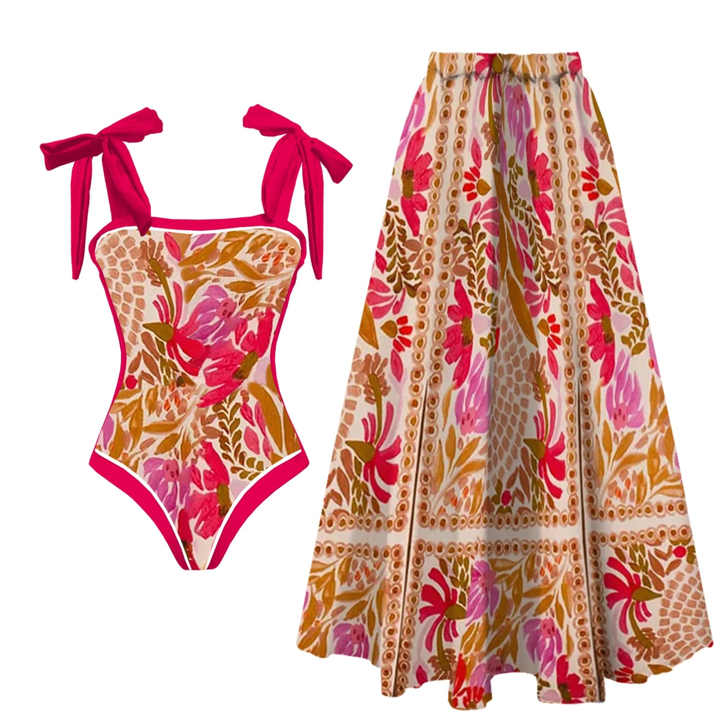 2-Piece Shoulder Ruffle Swimsuit With Cover Up Sexy Beachwear