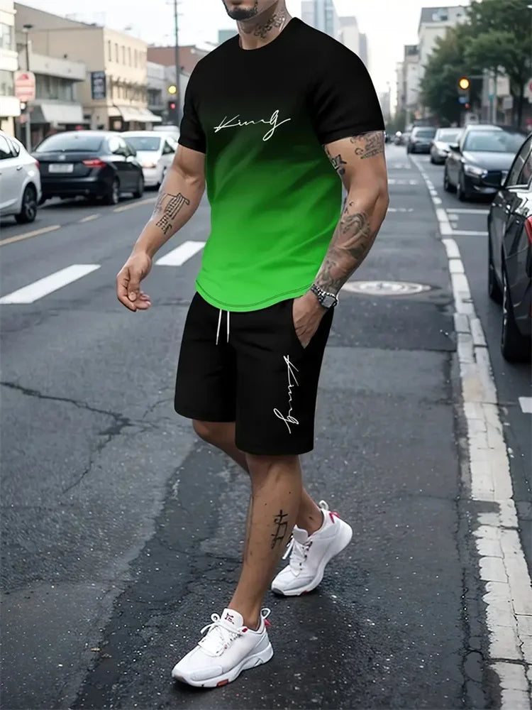 Men's Summer Outfit  Short Sleeve T Shirt & Short Set 2 Piece Sportwear 3D Printed