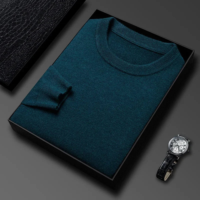 Men's Casual Sweater Round Neck Long Sleeve Knitted Sweater Diamond Pattern