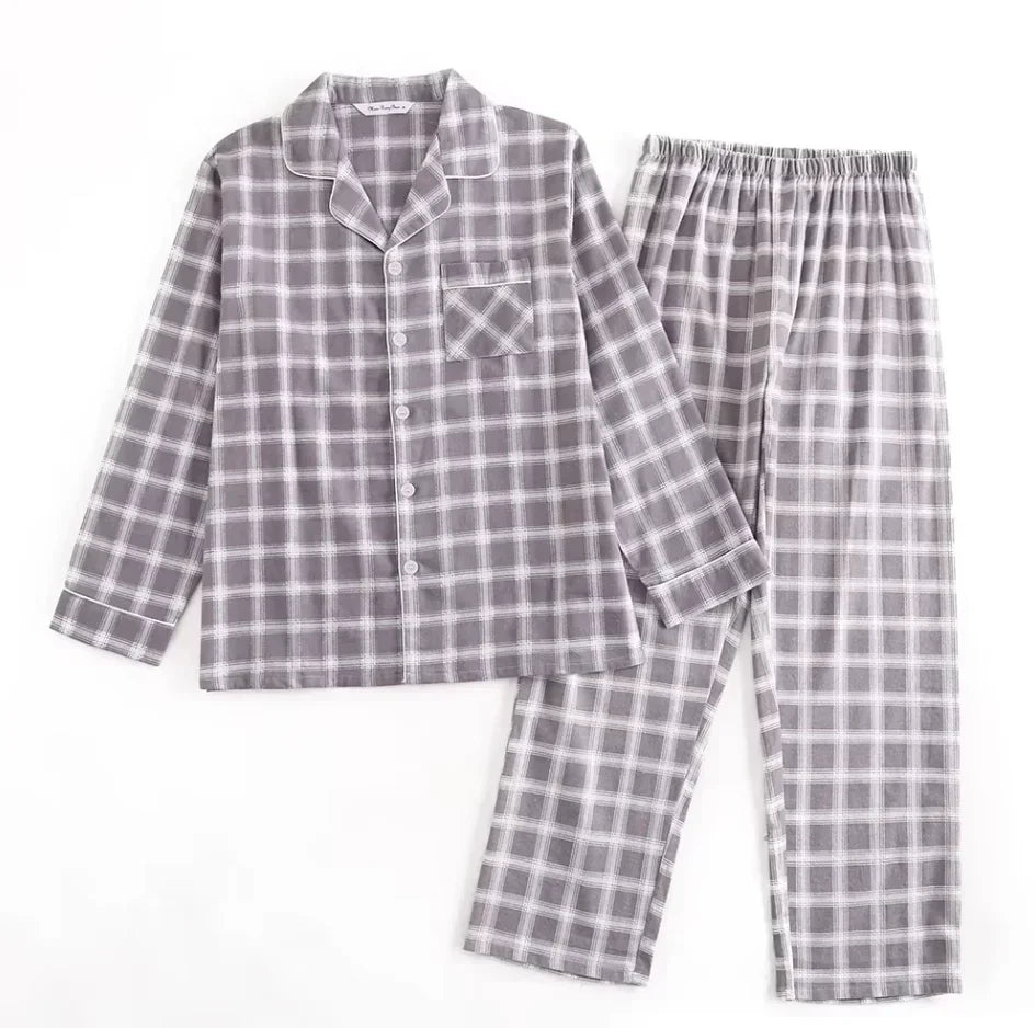 Plaid Design Multi Colors Warm Cotton Flannel Long-sleeved Trousers Pajamas Set for Men