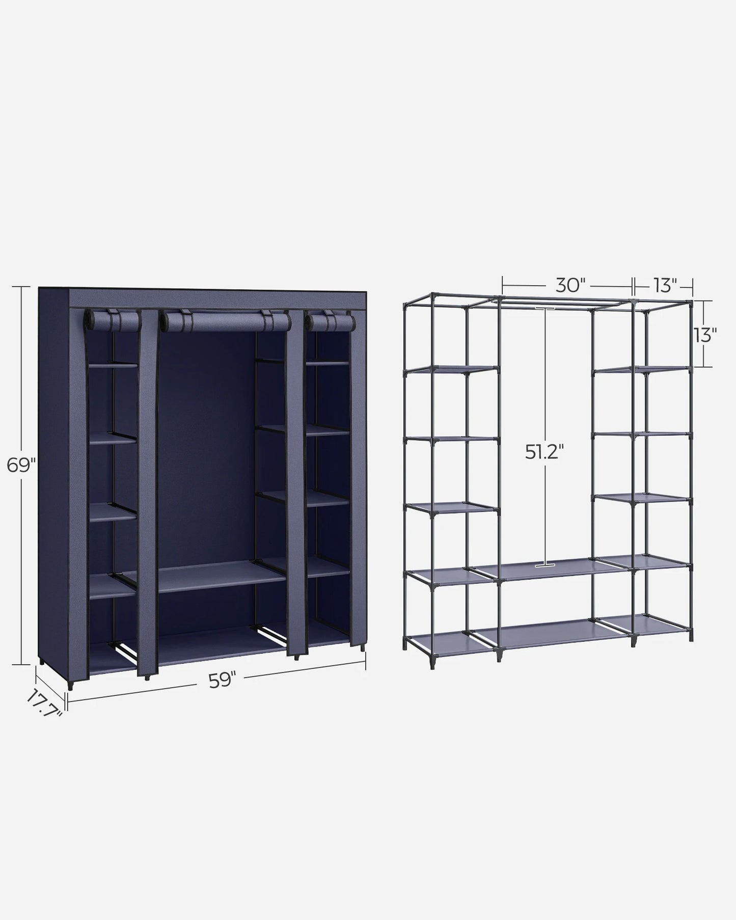 Portable Closet Wardrobe Storage Organizer Rail with Non-Woven Fabric Cover