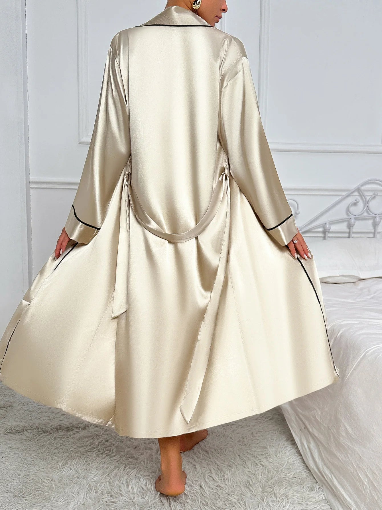 Women's Luxury Silk Pajamas Set Long Sleeve Robe Comfortable Two Piece Set
